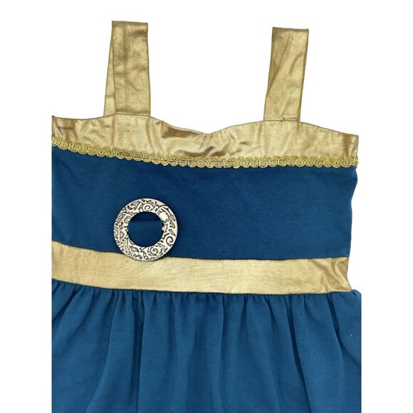 Vogue Fashion Size 4 Girls Blue & Gold Sleeveless Dress With Embellished Belt - Picture 7 of 7